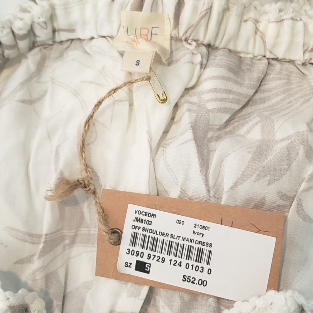 NWT Surf Gypsy Tan White Tropical Floral Strapless Slit Maxi Dress Swim Cover S - Picture 11 of 11